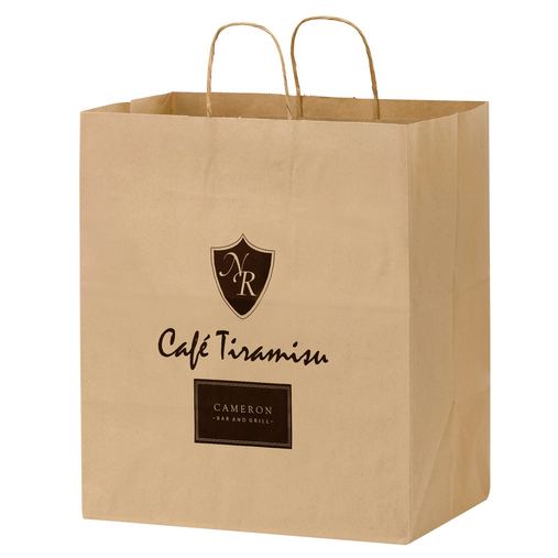 Custom Printed Natural Kraft Paper Carry-Out Bag (14 1/2"x9 1/2"x16 1/4") - Flexo Ink - 1N14916-FI